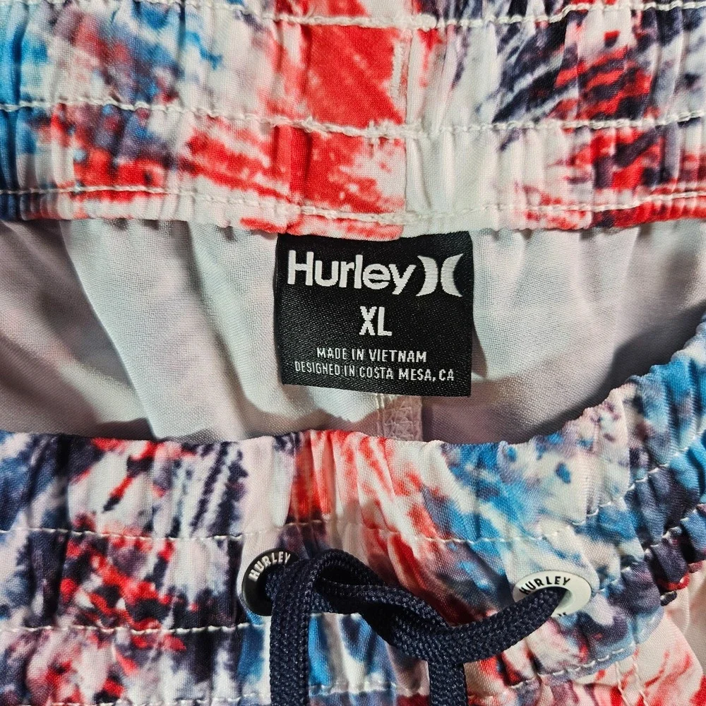 NWT Hurley Board Shorts Swim Trunks Men XL No Liner Tie Dye Print White Blue Red